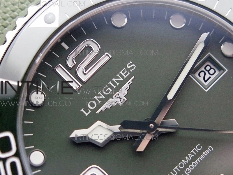 Conquest L3.840.4.56.6 Real Ceramic Bezel SS ZF 1:1 Best Edition Green dial On Green Rubber Strap A2824